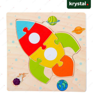 Krystal Montessori wooden rocket ship puzzle for kids, 3D educational matching toy with space theme