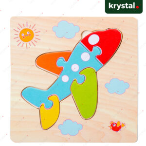 Krystal Montessori wooden airplane puzzle toy for kids, colorful 3D vehicle matching game for toddler development