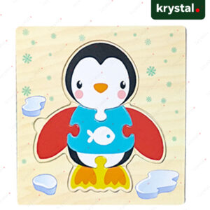 Krystal Montessori wooden penguin puzzle toy for toddlers, 3D animal matching educational game