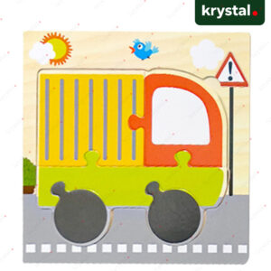 Krystal Montessori wooden truck puzzle toy for toddlers, colorful 3D vehicle matching game for kids' learning
