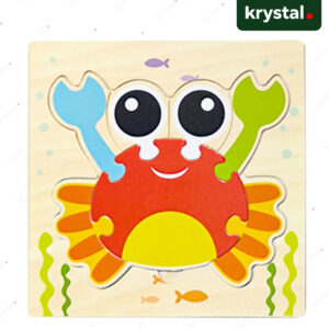 Krystal Montessori wooden crab puzzle toy for kids, colorful 3D animal matching game