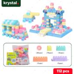 Baby Large Soft Building Bricks Toy Set - 112 Pcs 112-piece pastel soft rubber building blocks for toddlers, BPA-free educational stacking toy by Krystal