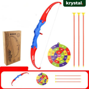Junior Archery Champion Bow Set with red toy bow, 3 suction cup arrows, and multi-zone scoring target for kids