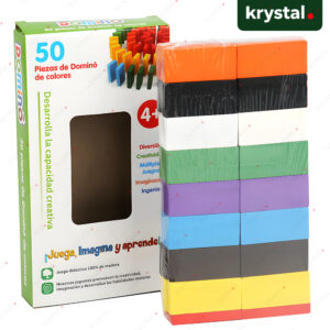Krystal 50pcs colorful wooden domino blocks set for kids educational STEM toy and motor skill development