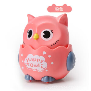 Pink owl press and slide toy car for toddlers, battery-free mechanical push and go owl vehicle