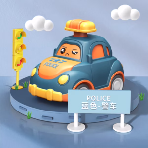 Blue cartoon police press and go car toy for baby crawling and Montessori play