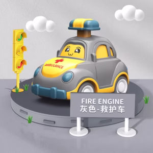 Krystal grey ambulance cartoon press and go car toy for toddlers early learning and motor skills