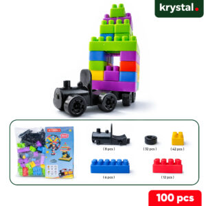 Krystal 100 piece baby large soft building bricks toy set with colorful BPA-free rubber blocks for toddlers