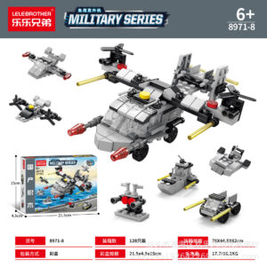 LELEBROTHER 6-in-1 military series building blocks set with combat helicopter, tank, and warship models for kids