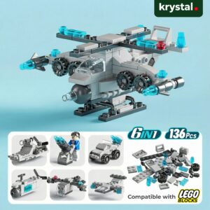 Krystal 6-in-1 Lego compatible building block toy set with 136 pieces for military vehicle models and STEM play