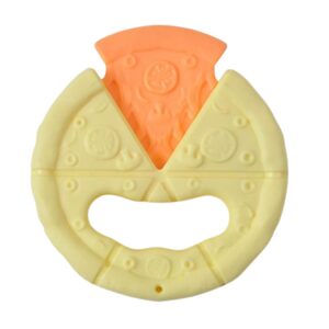 Krystal Curated pizza-shaped silicone baby teether and rattle toy for infant sensory play and gum relief