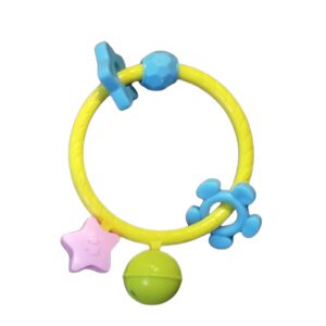 Krystal Curated colorful BPA-free baby rattle and teether ring with bell and star charms for sensory play