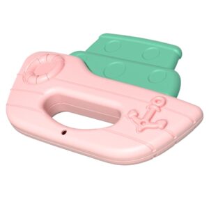 Pink ship-shaped baby rattle and silicone teether toy, BPA-free sensory toy for infants by Krystal Curated