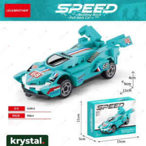 Krystal teal building block pull-back sports car assembly toy with 86 pieces and racing decals