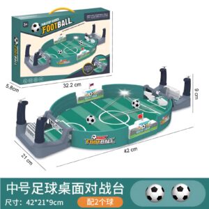 Mini tabletop football match game with dual spring launchers, manual goal counters, and 2 balls for kids