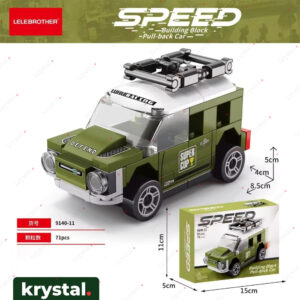 Krystal green off-road building block car puzzle toy for kids, 71 piece pull-back sports car assembly set