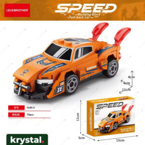 LELEBROTHER orange pull-back building block race car toy, 76 pieces, SPEED series model 9140-5