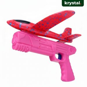 Krystal pink foam airplane launcher gun with red EPP glider catapult toy for outdoor kids play