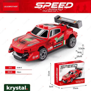 Red Krystal pull-back sports car building blocks assembly toy set for kids, 69-piece STEM racing car model