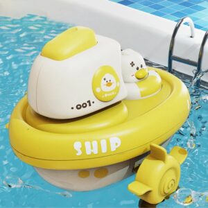 Krystal yellow wind-up duck ship bath toy for toddlers, BPA-free floating water play toy for ages 1+