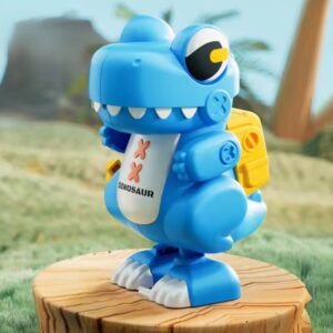 Blue wind-up cartoon dinosaur walking toy, battery-free ABS plastic T-Rex figure for toddlers and kids