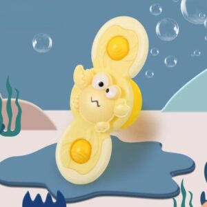 Krystal yellow crab suction cup spinner toy for baby sensory play and bath time development