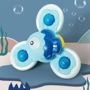 Krystal blue fish suction cup spinner toy for baby sensory play and bathtub fun