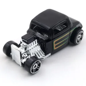 Black 1:64 die-cast alloy hot rod toy car with exposed chrome engine for kids racing play