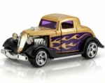 Gold 1:64 scale die-cast metal toy car with purple flames and alloy body for kids racing play by Krystal