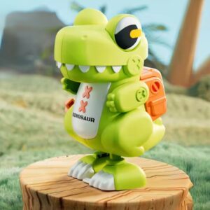 Green wind-up cartoon dinosaur walking toy for kids, battery-free ABS plastic dinosaur figurine