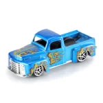 Blue 1:64 scale die-cast alloy pickup truck toy with flame decals for kids racing play
