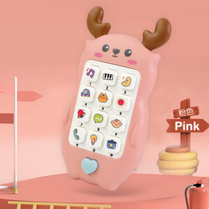 Pink baby deer musical learning phone toy with interactive buttons and sounds for toddlers