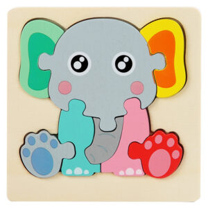 Kids Wooden Educational Puzzle Board – Animal & Vehicle Designs, Chunky Knob - Elephant