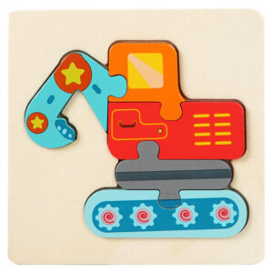 Kids Wooden Educational Puzzle Board – Animal & Vehicle Designs, Chunky Knob - Excavator