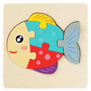 Kids Wooden Educational Puzzle Board – Animal & Vehicle Designs, Chunky Knob - Fish