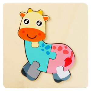 Kids Wooden Educational Puzzle Board – Animal & Vehicle Designs, Chunky Knob - Giraffe