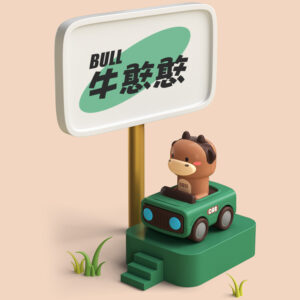 Cute cartoon bull press and go car toy for toddlers in a green jeep design