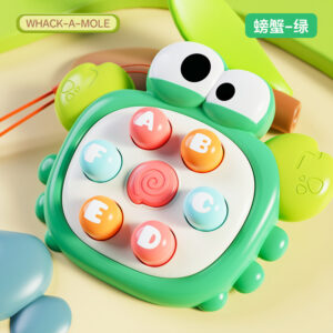 Krystal green crab Whack A Mole toy with colorful alphabet buttons for kids interactive learning and coordination