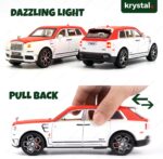 Krystal white and red Rolls-Royce Cullinan inspired SUV toy car with pull-back action and glowing headlights