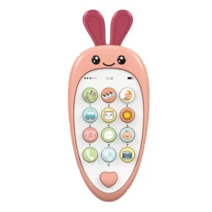 Radish Story pink carrot-shaped musical toy phone with bunny ears and interactive buttons for toddlers
