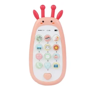 Pink Krystal baby unicorn musical toy phone with 13 interactive buttons and lights for infant early learning