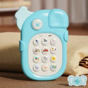 Blue baby elephant musical learning phone toy with interactive sound buttons for toddlers