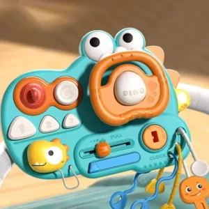 Baby Dinosaur Steering Wheel Busy Board – Multifunction Sensory Toy - Dinosaur Wheel-blue