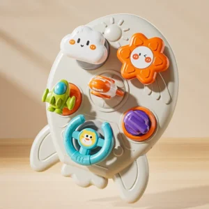 Rocket Space-Themed Busy Board Steering Toy – Multi‑Activity Buttons, Gears & Wheel