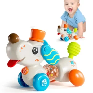 Krystal sensory puppy toy for toddlers, suction cup spinner rattle for fine motor skill development, ages 1-4