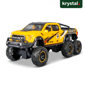 Krystal yellow six-wheel pickup truck toy with 4 opening doors, lights, and racing sound effects