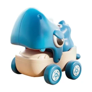 Blue cartoon shark car toy with pull-wire open-mouth design and energy-storing motion wheels