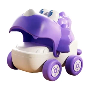 Purple cartoon dinosaur pull-wire toy car with open-mouth design and motion wheels