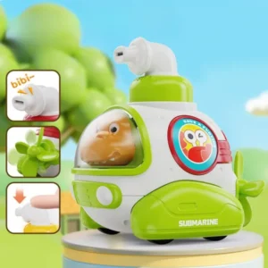 Green and white cartoon whistle submarine press toy for kids with sound effects and rotating propeller