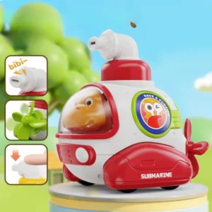 Whistle submarine press toy for kids with sound feature and spinning propeller cartoon design